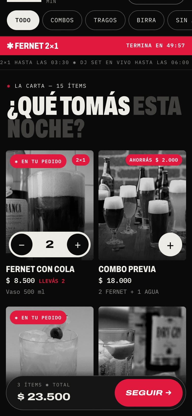 La carta en el celular del cliente